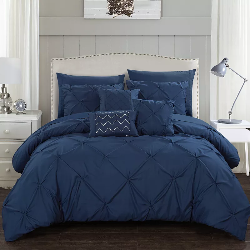 Chic Home Hannah Navy Twin 8pc Comforter Set