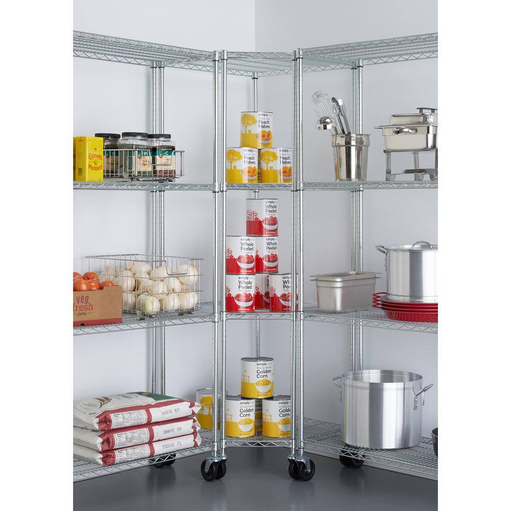 TRINITY EcoStorage Chrome 4-Tier Rolling Corner Steel Wire Shelving Unit (27 in. W x 77 in. H x 18 in. D) TBFZ-0909