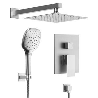 GRANDJOY Pressure Balance 2-Spray Wall Mount 10 in. Fixed and Handheld Shower Head 2.5 GPM in Brushed Nickel Valve Included SRM6646NI-10BL