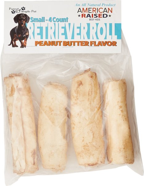 Pure and Simple Pet Peanut Butter Flavored Rawhide Retriever Roll Dog Treat， Small