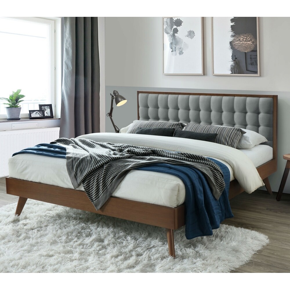 Hughes Mid century Modern Upholstered Platform Bed with Wood Frame