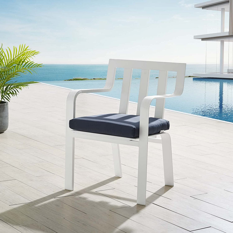 Outdoor Dining Chair  Aluminum Frame With Slatted Back and Open Arms   Contemporary   Outdoor Dining Chairs   by Decor Love  Houzz