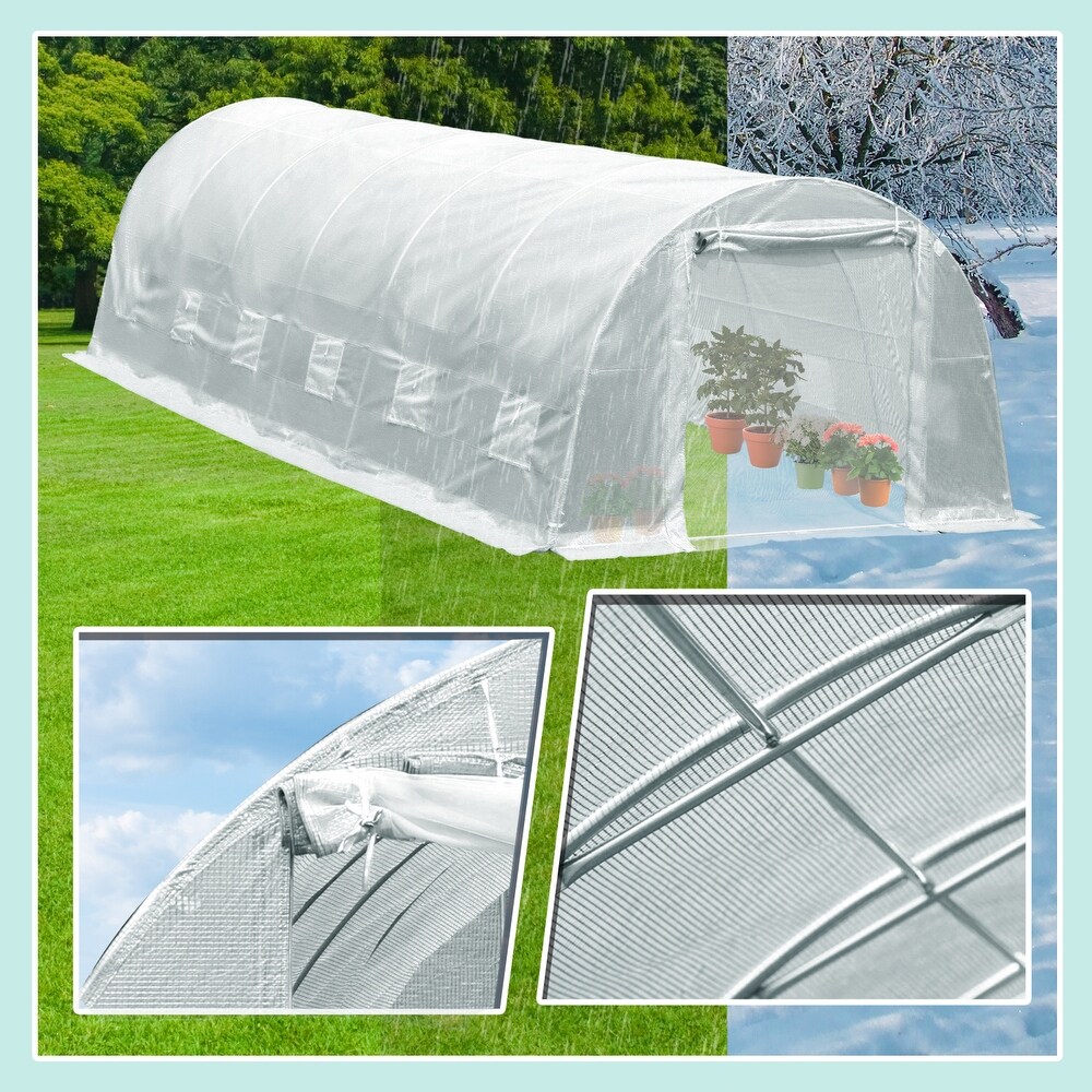 Aoodor Patio Greenhouse Heavy Duty Frame Portable Hot House with 1 Zippered Screen Doors