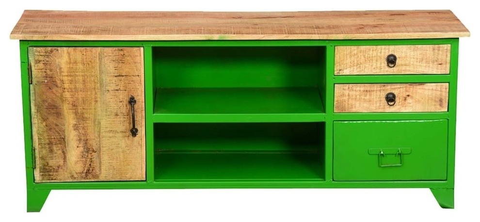 Granny Smith Green Wood  ampIndustrial Iron TV Console Media Console   Contemporary   Entertainment Centers And Tv Stands   by Sierra Living Concepts Inc  Houzz