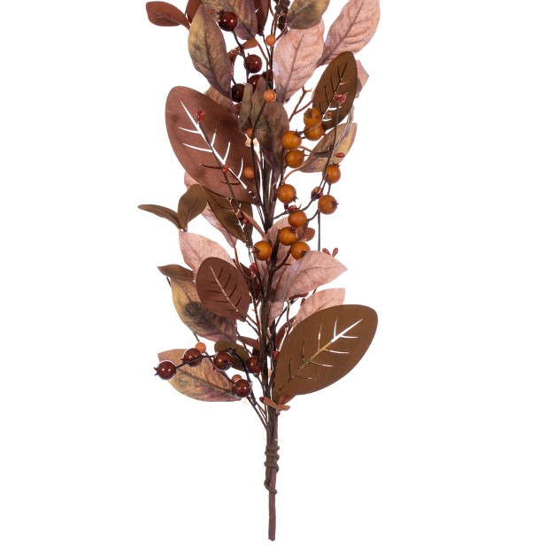 Vickerman 5 x27 Artificial Light Brown Fall Berry And Wood Leaf Garland