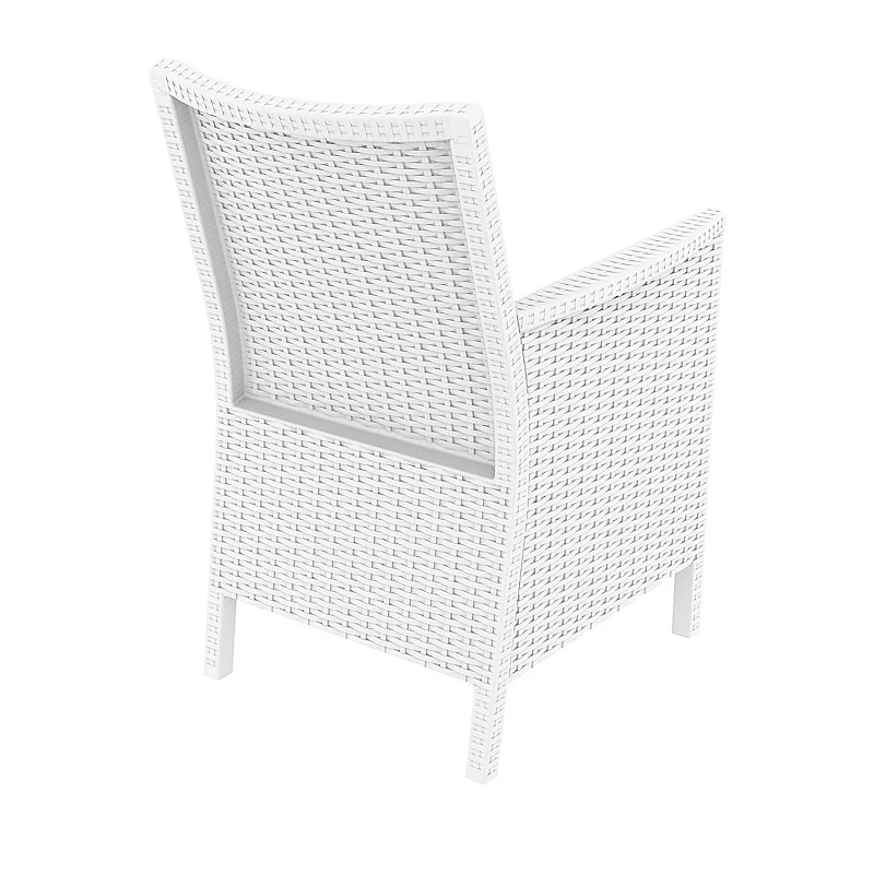 35.5 White Patio Dining Arm Chair with Sunbrella White Cushion