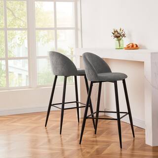 Homy Casa Haseeb 38 in. Grey Low Back Metal Frame Bar stool With Fabric Seat ( Set of 2) Haseeb Terry Grey