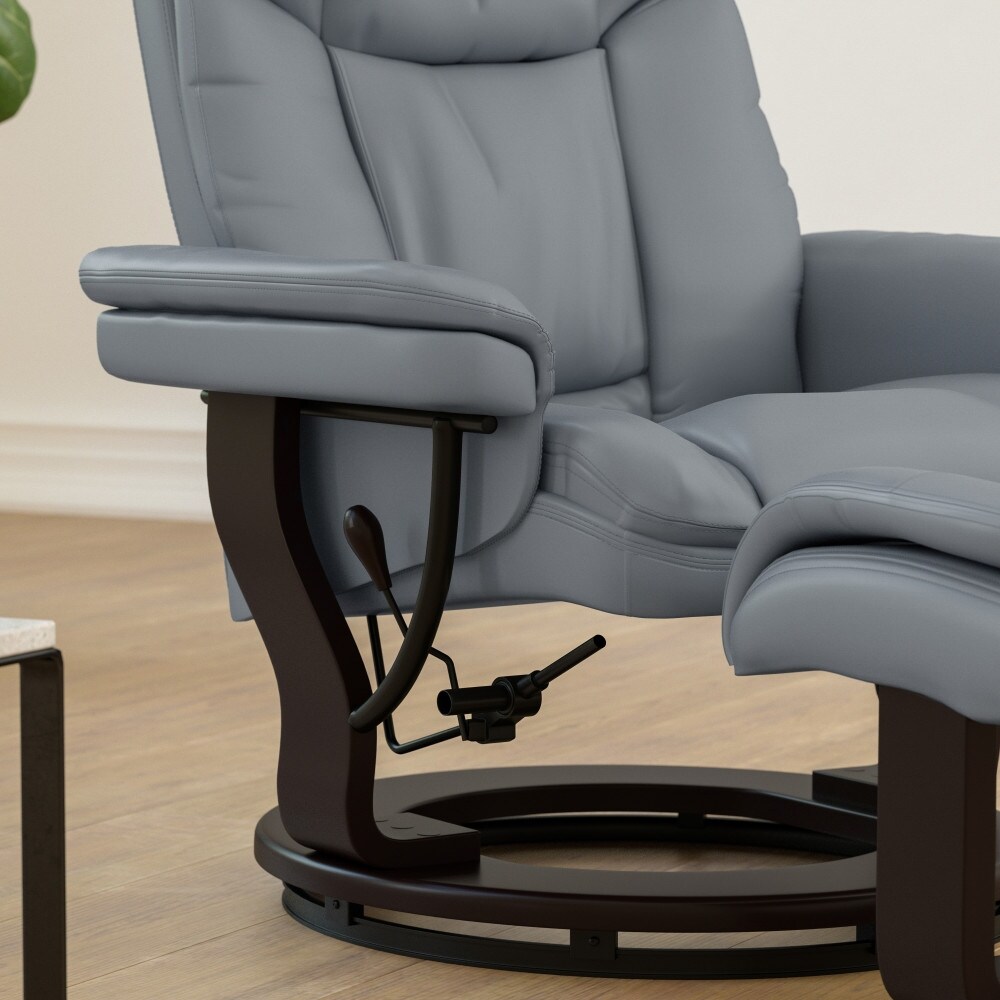 Contemporary Multi Position Recliner and Curved Ottoman with Swivel Base