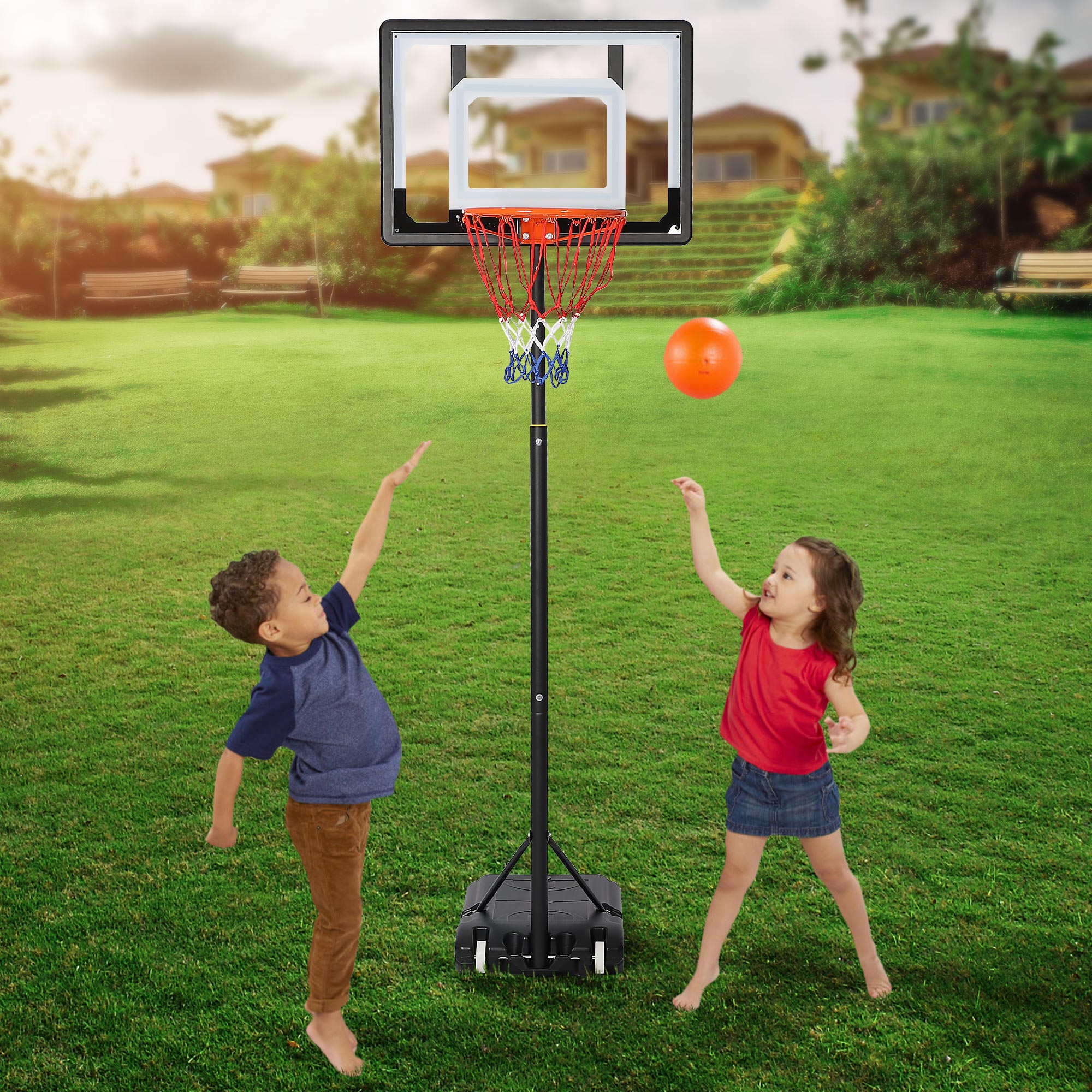 Karmas Product Portable Basketball Hoop for Kids and Family Indoor and Outdoor Goal System 32 In. Backboard Basketball Stand with Wheels