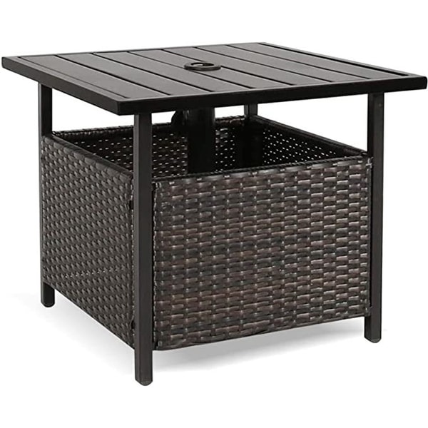 IndoorandOutdoor Wicker Side Table Bistro Table with Umbrella Hole