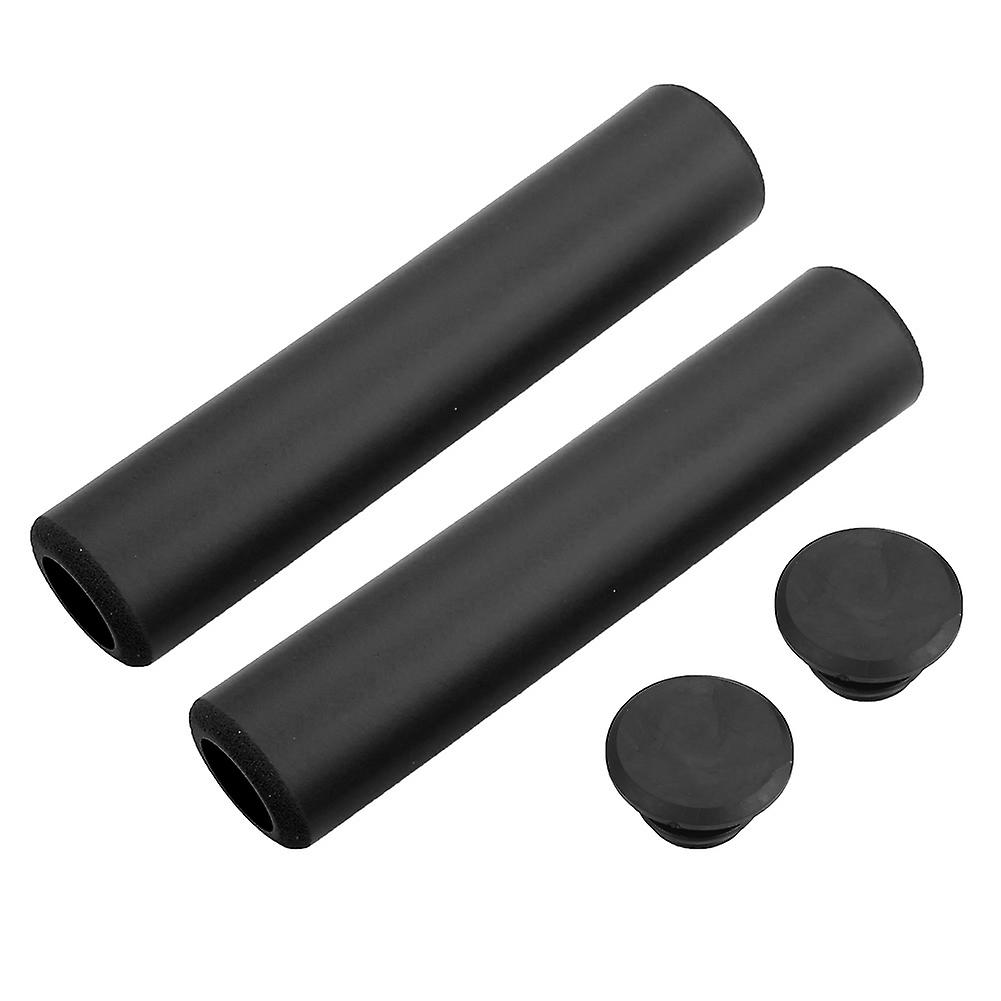 1 Pair Bicycle Handlebar Grips Anti Skid Shock Proof Silicone Bike Grip With End Plugs Black