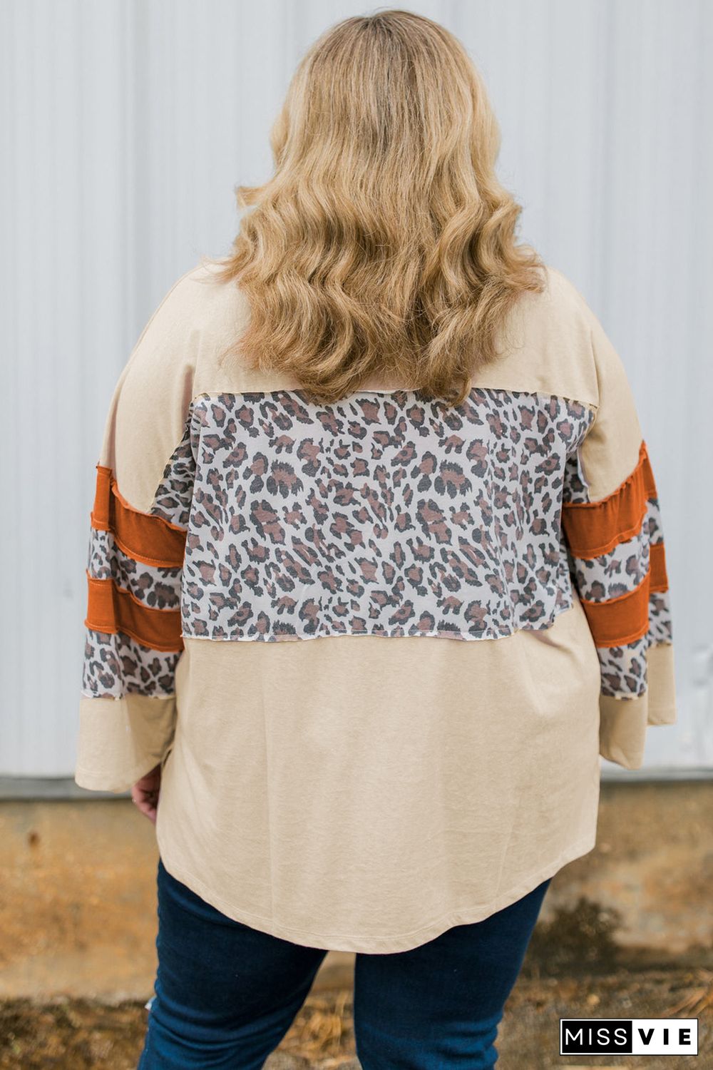 Leopard Color Block Patchwork Plus Size Top