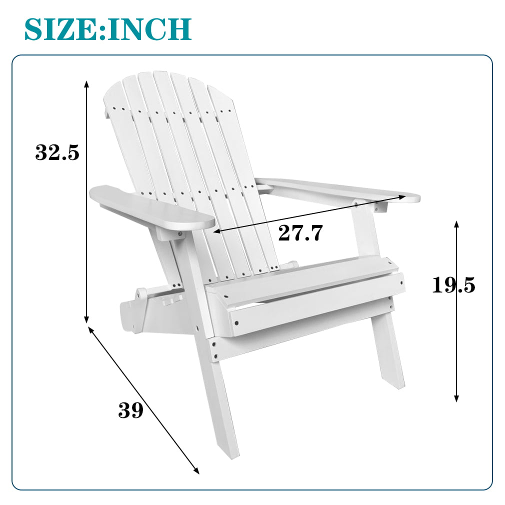 YRLLENSDAN Folding White Adirondack Chair, Outdoor Chairs Wood Outdoor Recliner Chair for Adult Wooden Fire Pit Chairs Patio Outdoor Lounge Furniture for Garden