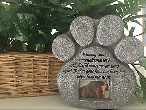 Pawprints Remembered Pet Memorial Stone w/ Picture Frame