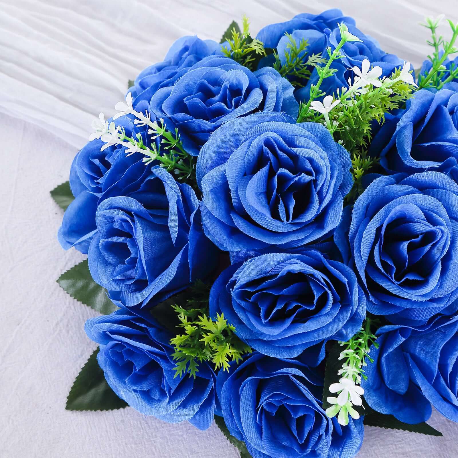 2 Pack Royal Blue Artificial Flower Ball Bouquets For Centerpieces, 15-Head Silk Rose Kissing Balls 10