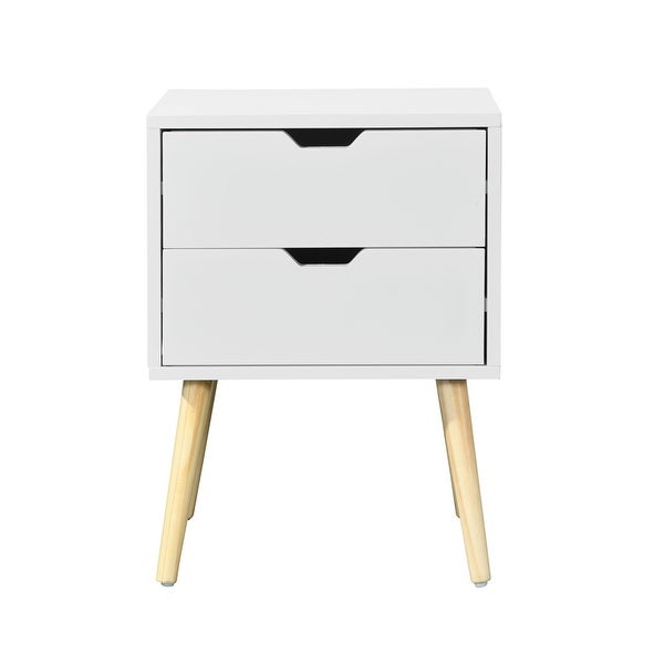 Modern Storage Cabinet Side Table with 2 Drawer and Rubber Wood Legs