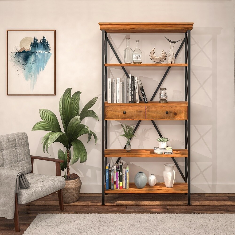 Dakota Wood Metal Tall Etagere Bookshelf