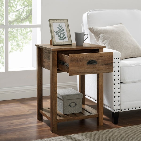 Farmhouse Single Drawer Open Shelf End Table