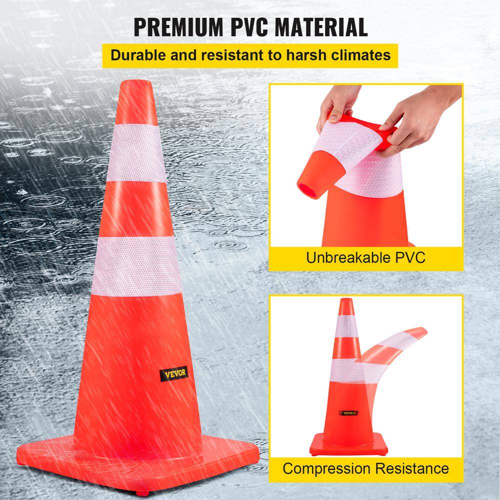 VEVOR Safety Cones 28 in. H PVC Orange Traffic Cone with 2 Reflective Collars for Traffic Control (12-Pack) AQZYCQ2812PC1BVA3V0