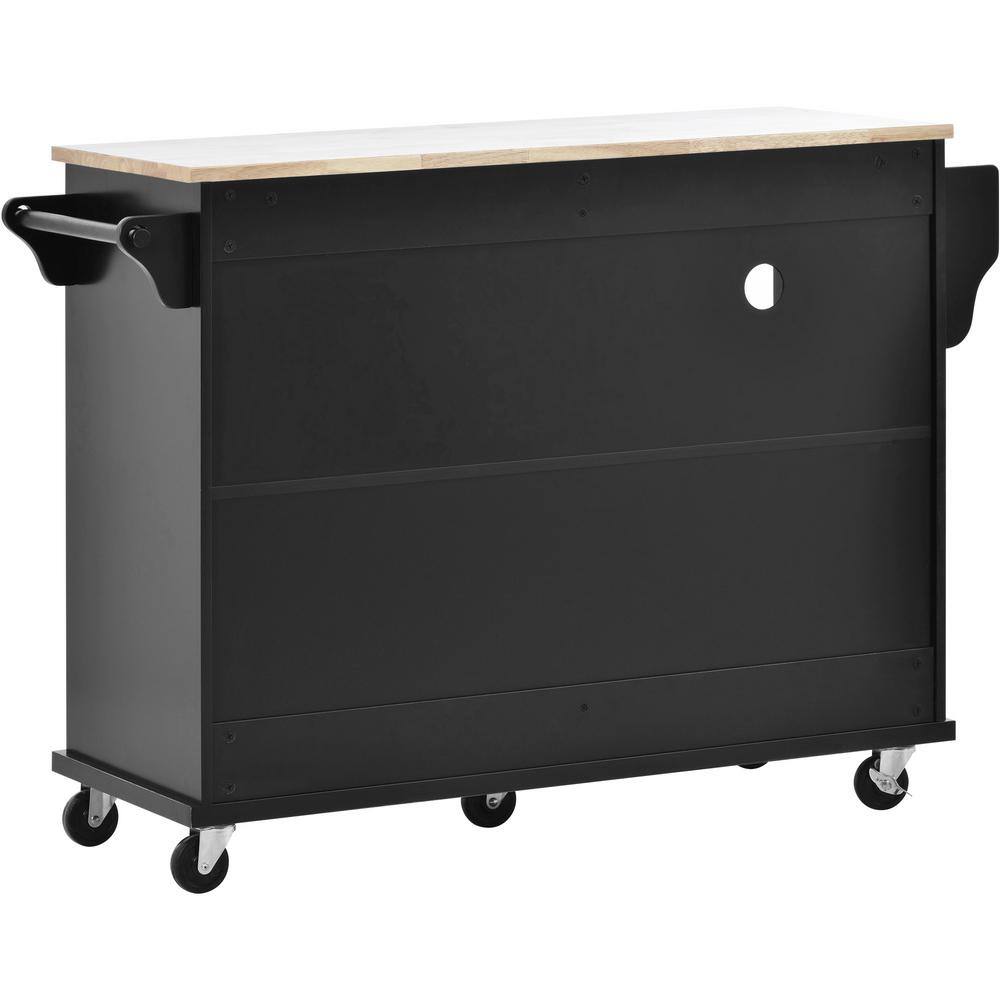 Runesay Black Kitchen Island Cart Wood Desktop Storage Cabinet and 2-Locking Wheels with Towel Holder KIBK-1133