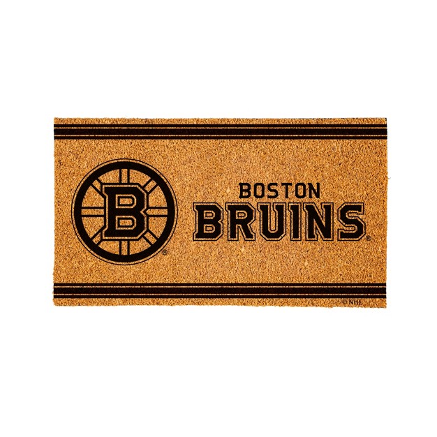 Evergreen Boston Bruins Logo Turf Mat Brown 28 X 16 Inches Indoor Outdoor Doormat