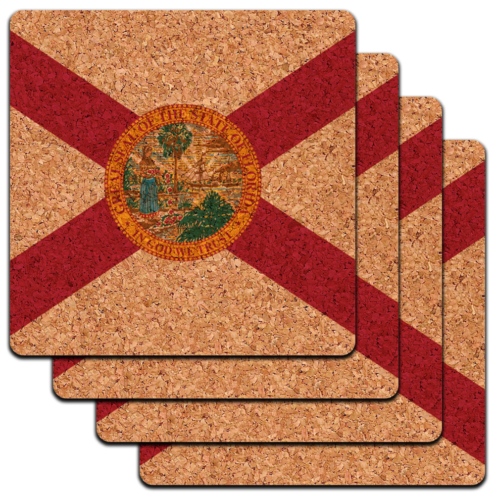 Florida State Flag Low Profile Cork Coaster Set