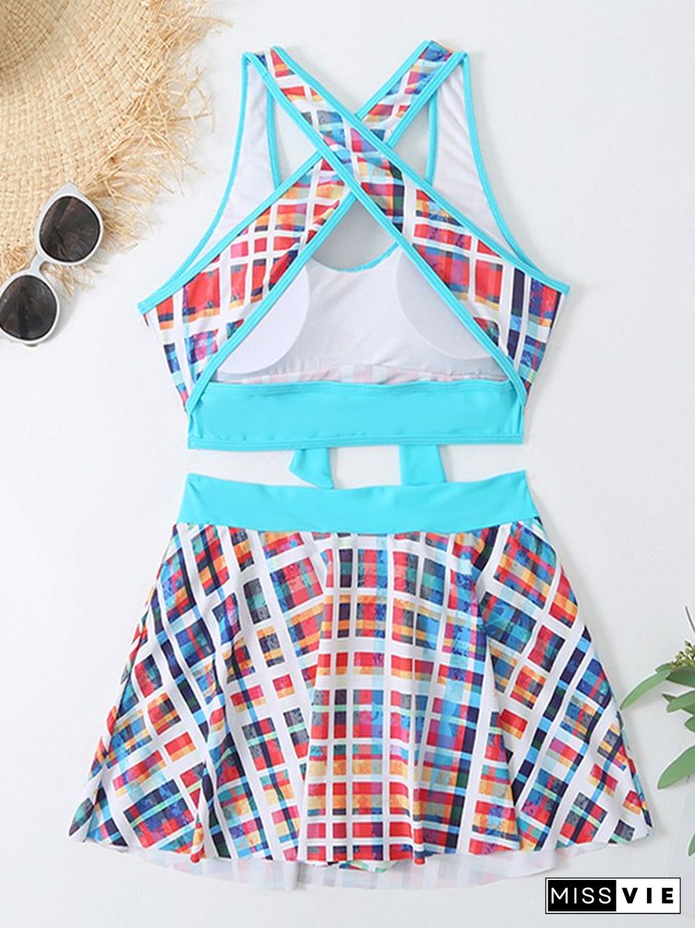 Women's Plaid Print Sexy Bikini Culottes Swimsuit