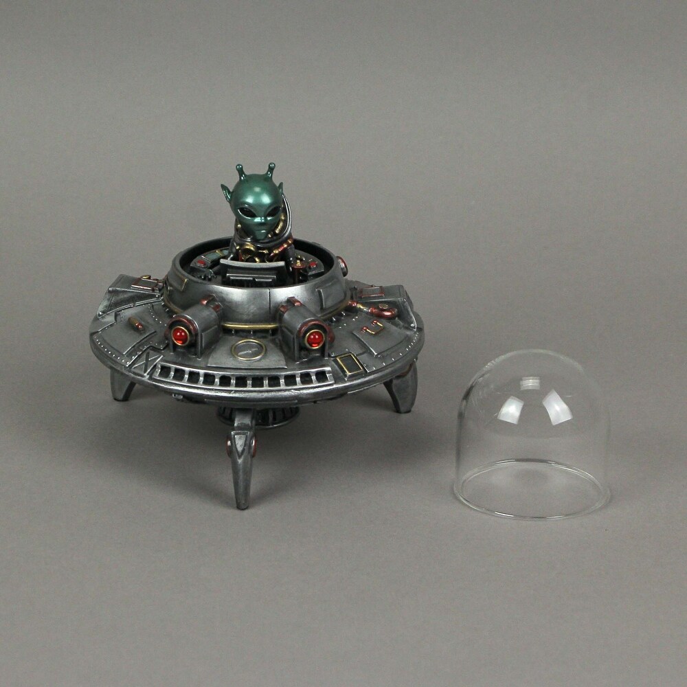 Luminescence Visitor Ufo Flying Saucer Pewter Finish Resin Statue   5 X 5.5 X 5.5 inches