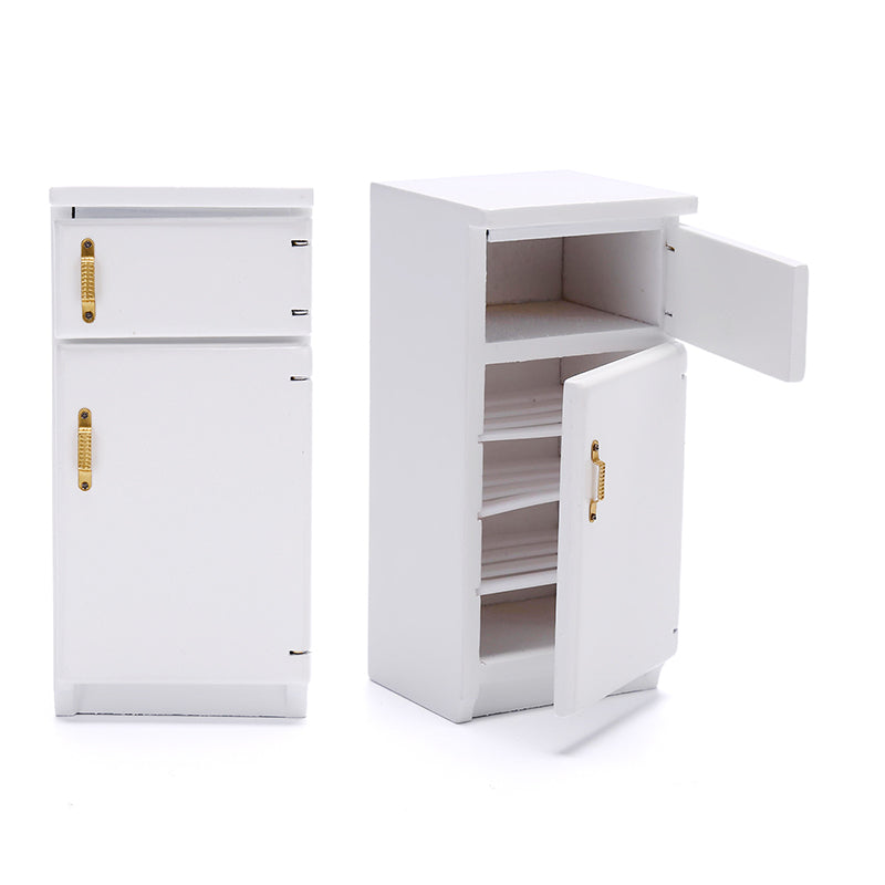 TruPeony Wooden Kitchen Miniature White Refrigerator Furniture Model Dollhouse Decoration