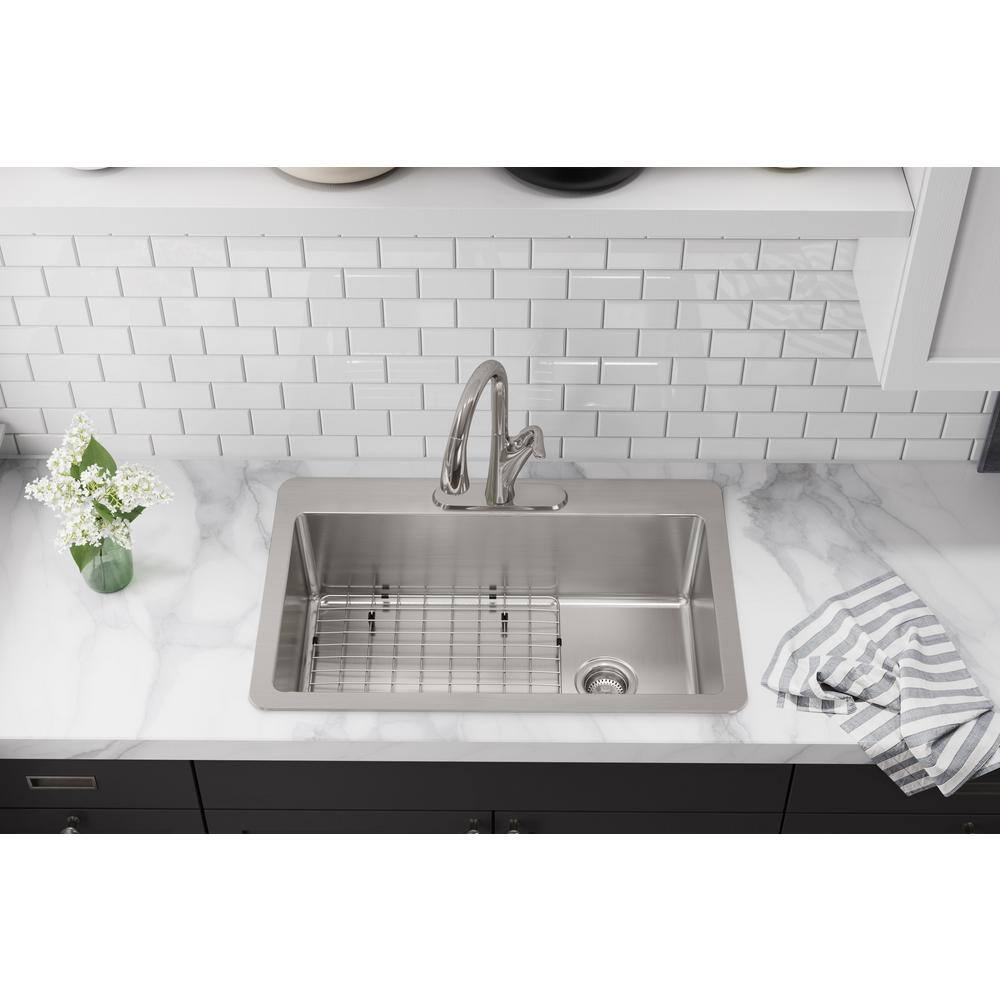 Elkay Avenue Drop-InUndermount Stainless Steel 33 in. Single Bowl Kitchen Sink with Bottom Grid and Drain VBTHD170