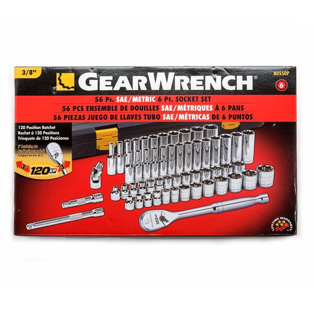 GEARWRENCH 120XP 38 in. Drive 6-Point Standard  Deep SAEMetric Ratchet and Socket Mechanics Tool Set (56-Piece) 80550P