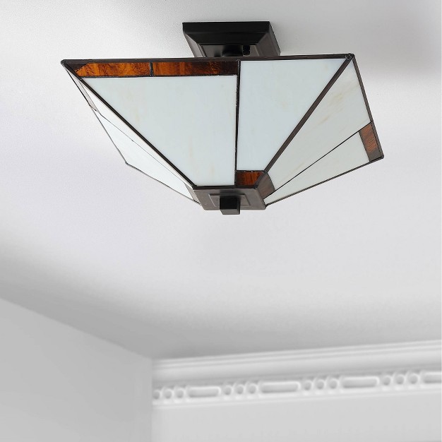 Glass metal Julian  Style Semi Flush Mount includes Energy Efficient Light Bulb White Jonathan Y