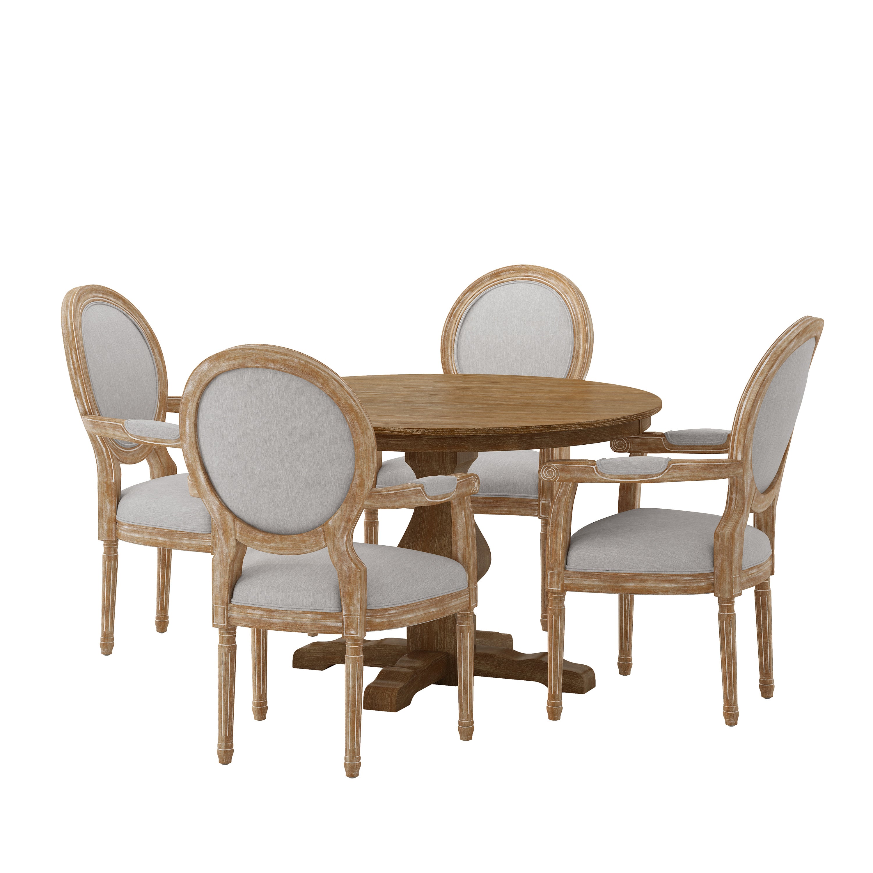 Bryan French Country Fabric Upholstered Wood 5 Piece Circular Dining Set