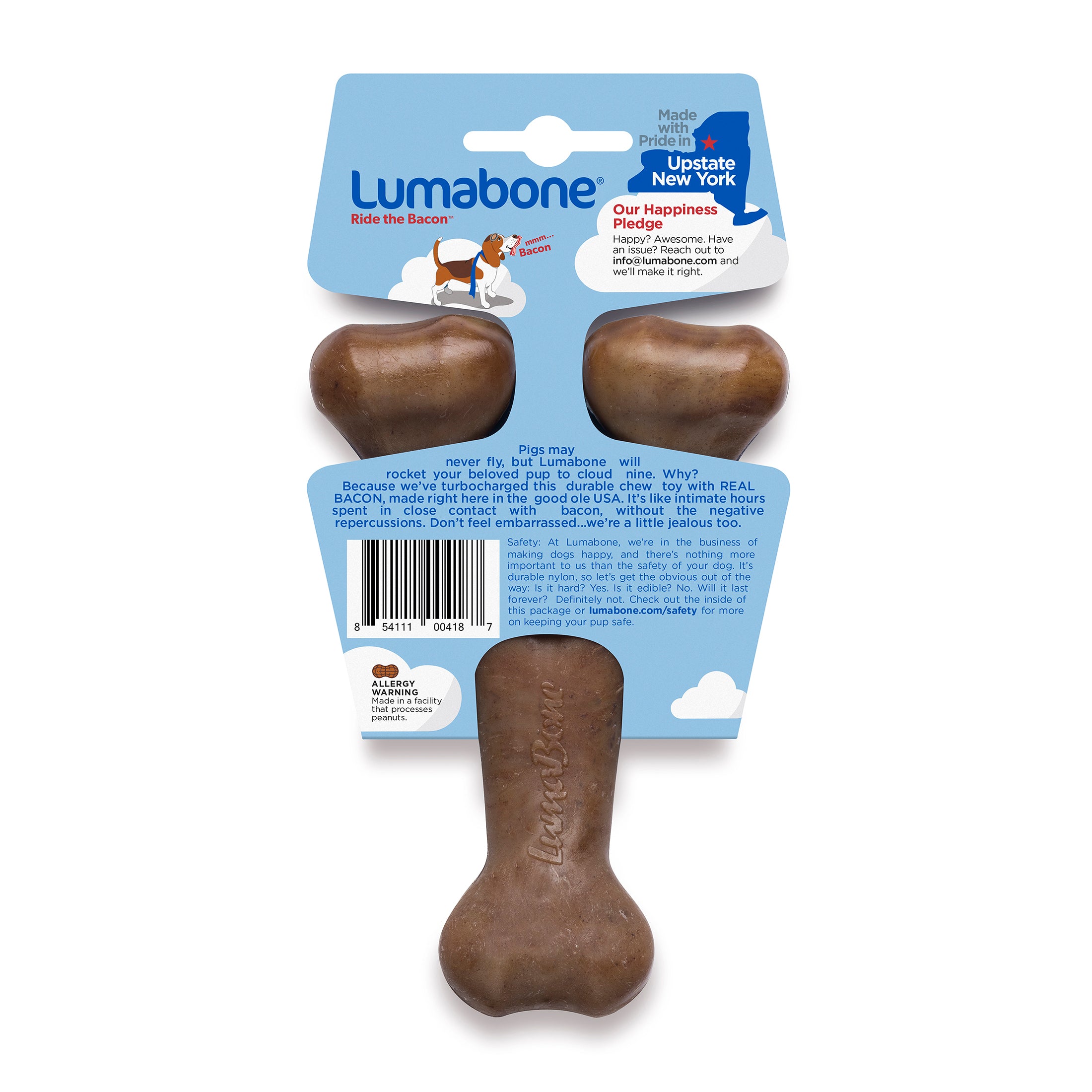 Lumabone Real Bacon Durable Wishbone Dog Chew Toy， Small