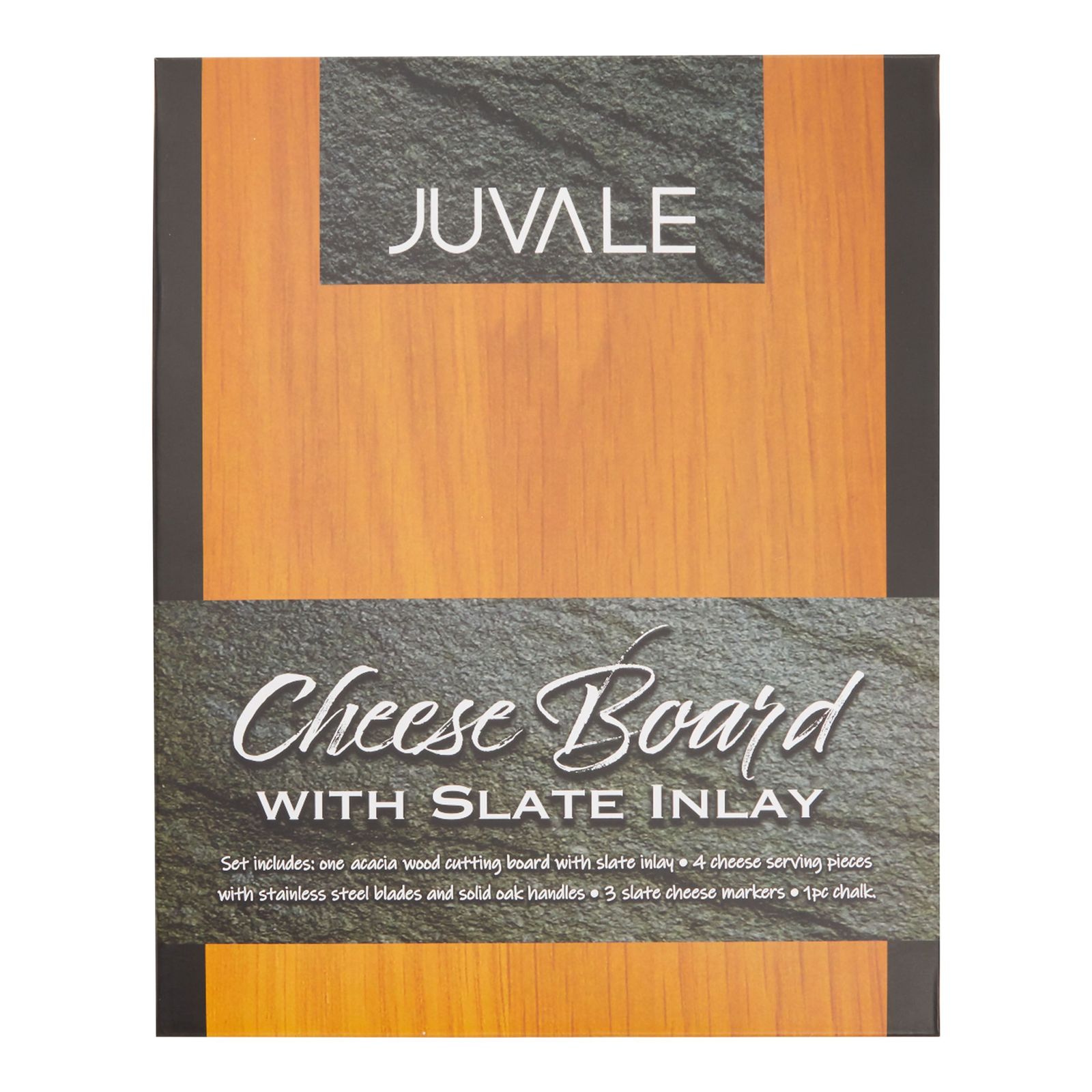 9 Pieces Wooden Cheese Charcuterie Board with Slate Inlay， 4-Piece Knife Set， 3 Signs， 14 x 11 inches