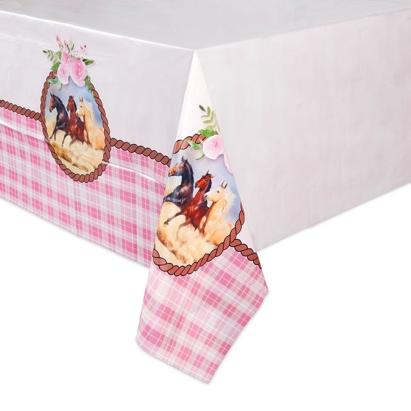 3 Pack Horse Plastic Table Covers， Cowgirl Birthday Party Supplies for Girls (54 x 108 In)