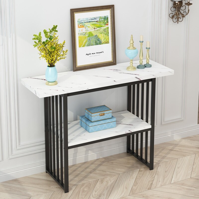 Modern 42 Inch Console/Accent Table with Geometric Metal Legs