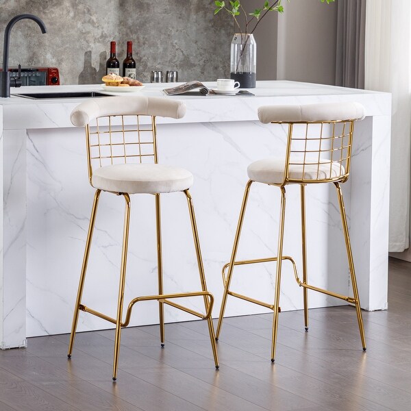 Bar Stool Set of 2，High Bar Stool with Metal Legs and Soft Back