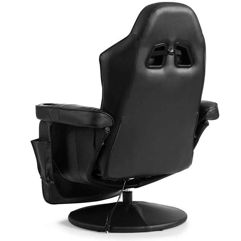 PU Leather Massage Gaming Chair, Ergonomic High Back Racing Style Gaming Recliner with Adjustable Backrest & Footrest, Cup Holder, Side Pouch