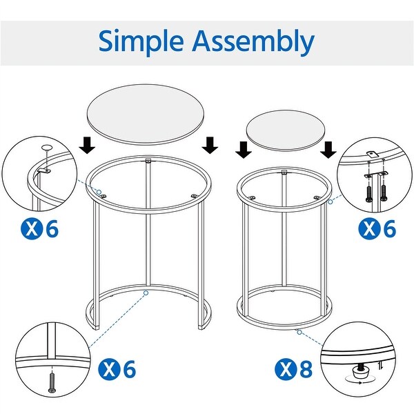 Yaheetech Round Nesting End Table Set with Glass Top for Small Space