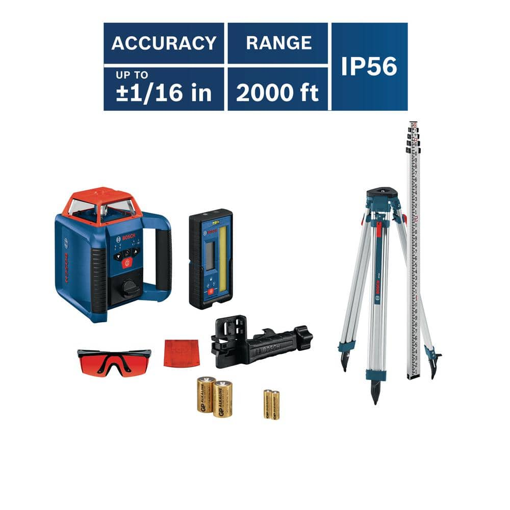 Bosch REVOLVE 2000 ft. Horizontal Rotary Laser Self Leveling Complete Kit with Manual Dual Slope GRL2000-40HK