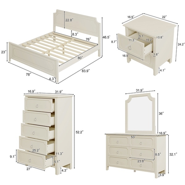 6PCS Bedroom Sets with Bed ，2 Nightstands， Chest， Mirror and Dresser - - 37374846