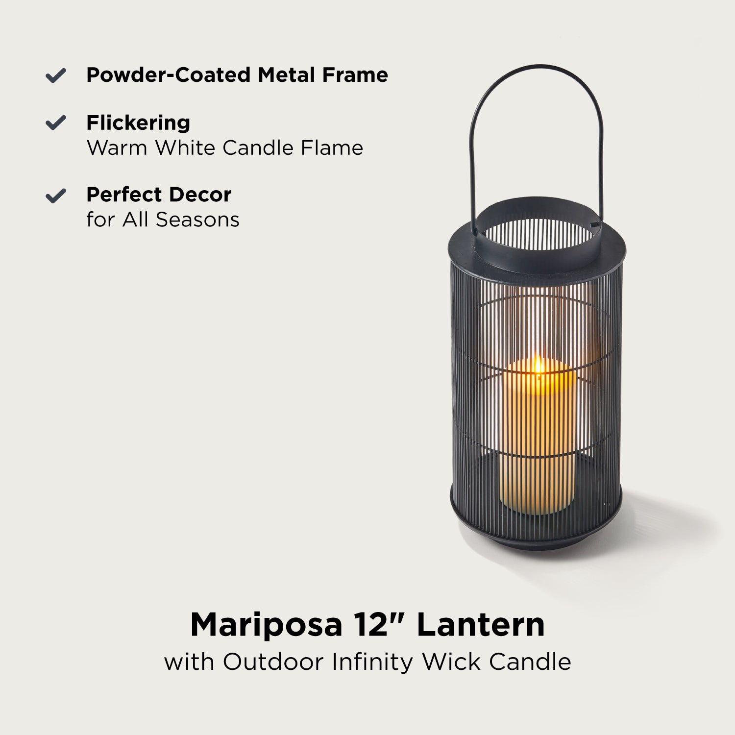 LampLust Indoor Outdoor Black Lantern with Flameless LED Candle， Medium - 1 Medium Black Metal Lantern with Weatherproof Flameless Candle， Batteries， and Timer Included