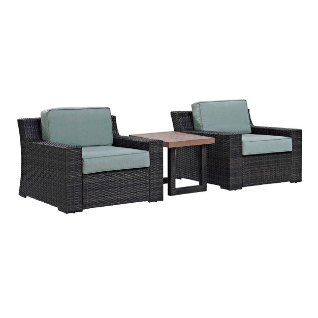 Beaufort 3pc Outdoor Wicker Seating Set With Side Table Mist Crosley