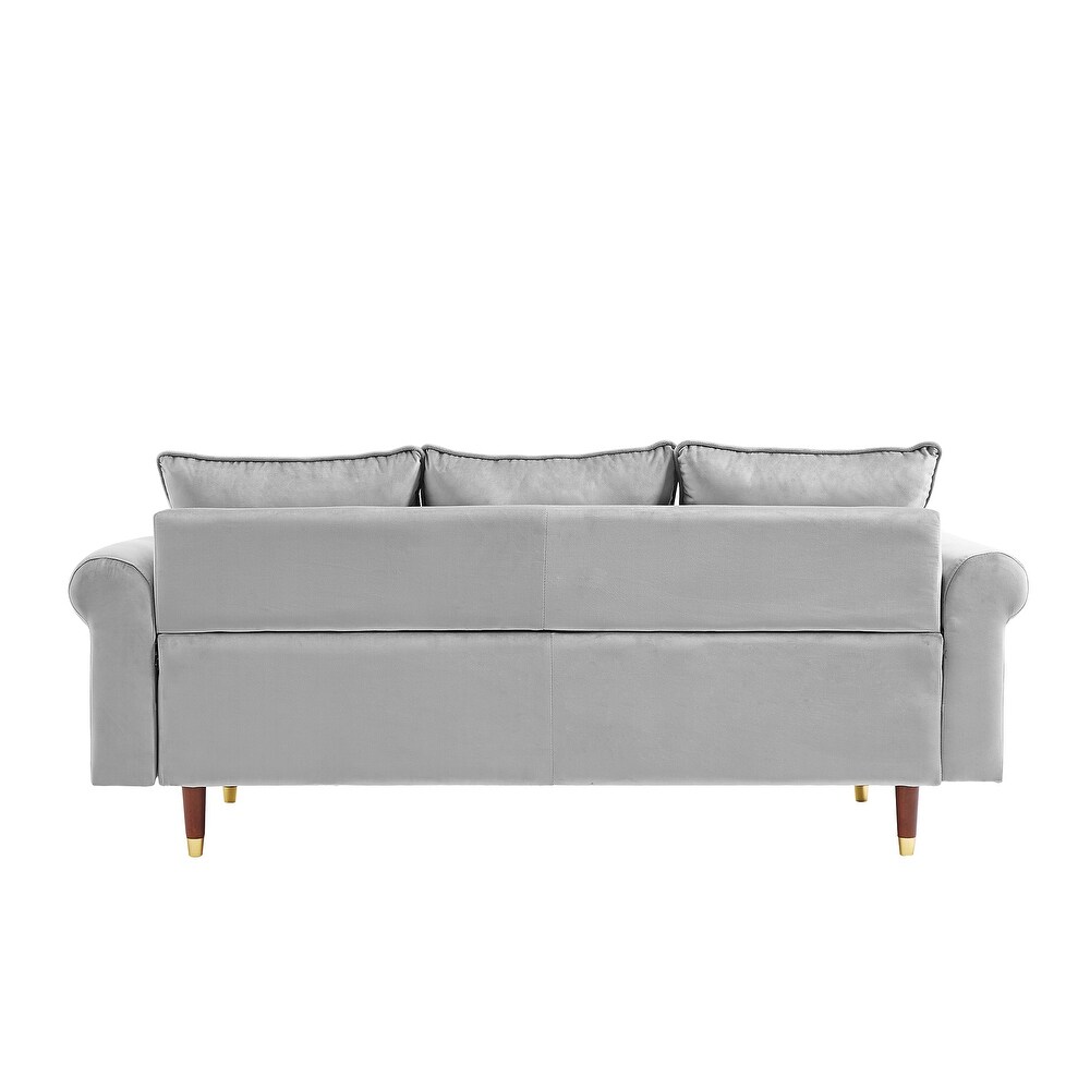 Velvet Sofa Couch With 2 Pillows  Modern 3 Seater Sofa With Wood Legs For Living Room And Bedroom