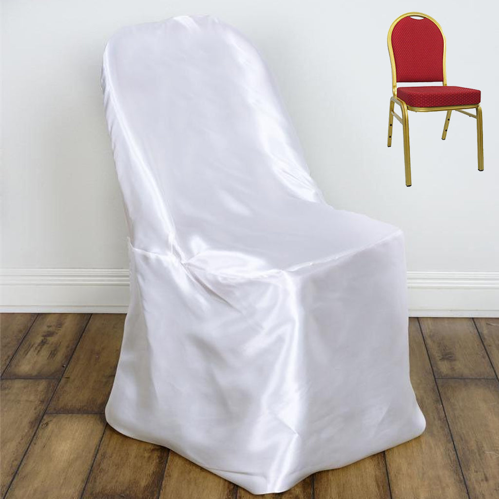 Efavormart 100 PCS White Shinny Satin Folding Chair Covers Dinning Event Slipcover For Wedding Party Banquet Catering