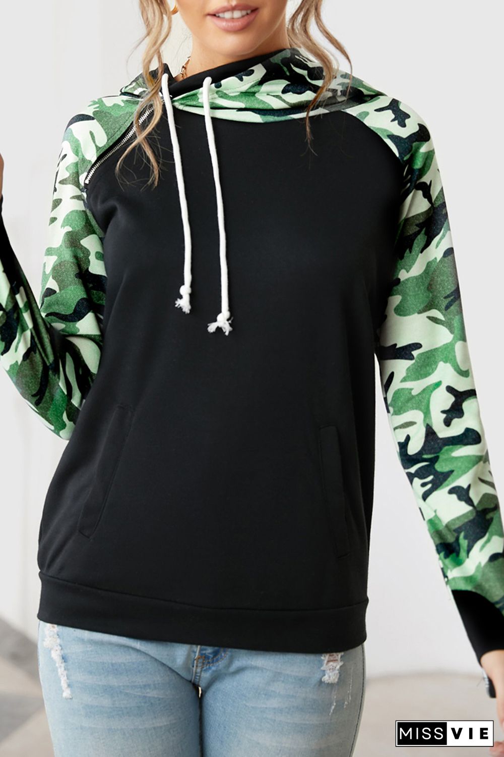 Camouflage Print Raglan Sleeve Hoodie