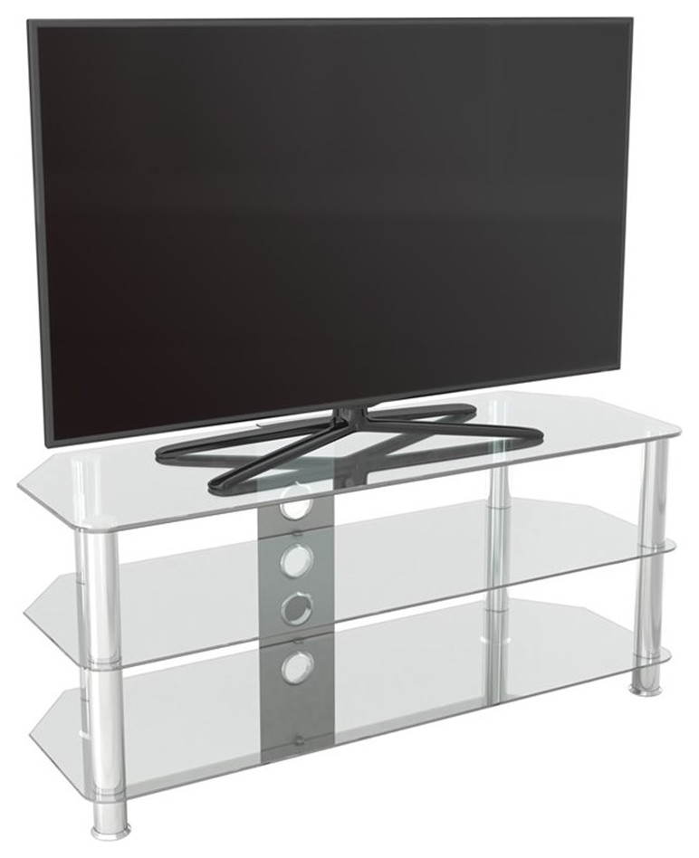 AVF Steel Glass TV Stand with Cable Management for up to 55 quotTVs in Clear/Chrome   Contemporary   Entertainment Centers And Tv Stands   by Homesquare  Houzz