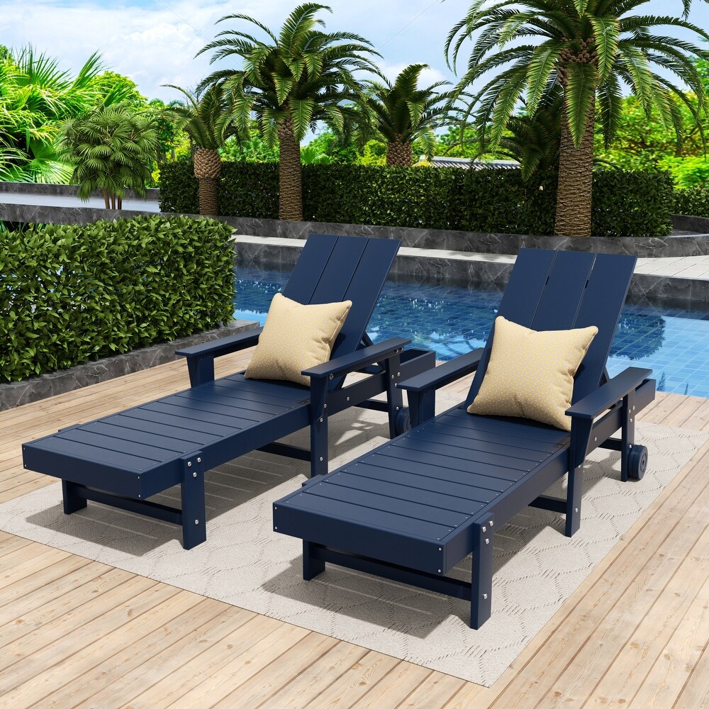 POLYTRENDS Shoreside Modern Poly Reclining Eco Friendly  Weather Chaise Lounge With Arms   Wheels (Set Of 2)