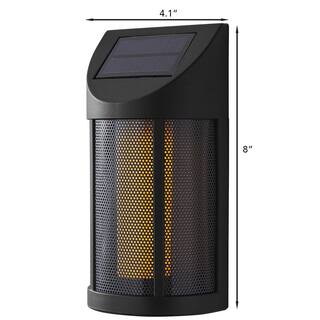 Hampton Bay Ambrose Solar 6 Lumens Matte Black Integrated LED Wall Lantern Sconce with Flicker Flame Effect Weather Resistant 93910